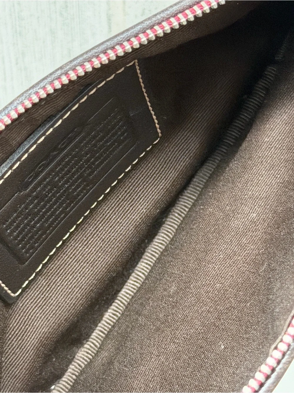Coach Red and Brown Signature Zip Wristlet